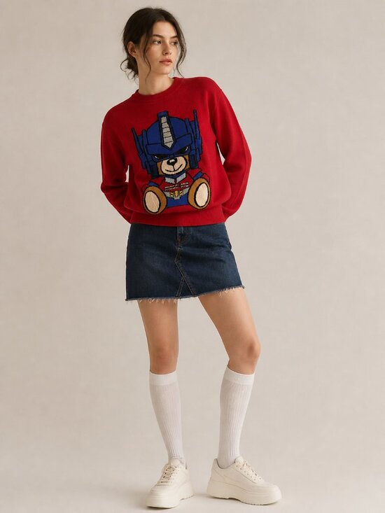 Moschino Sweaters - Moschino Couture Optimus Prime Teddy Bear Wool Sweater Red Size M